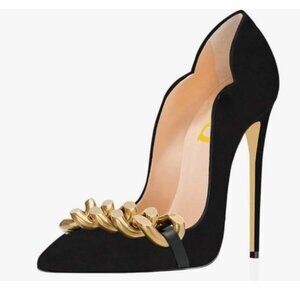 FSJ Black Pointed Toe High Heels Sexy Stiletto Pumps Office Lady Casual Shoes